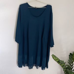 ULLA POPKEN Plus Size Teal Dress With Fringe Detail Size 32/34